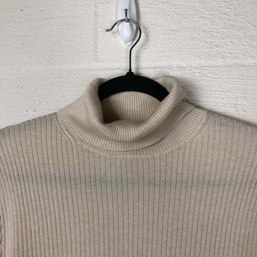 J. Crew Womens Ribbed Tencel Turtle Neck Sweater Size XL Ivory Classic Timeless‎